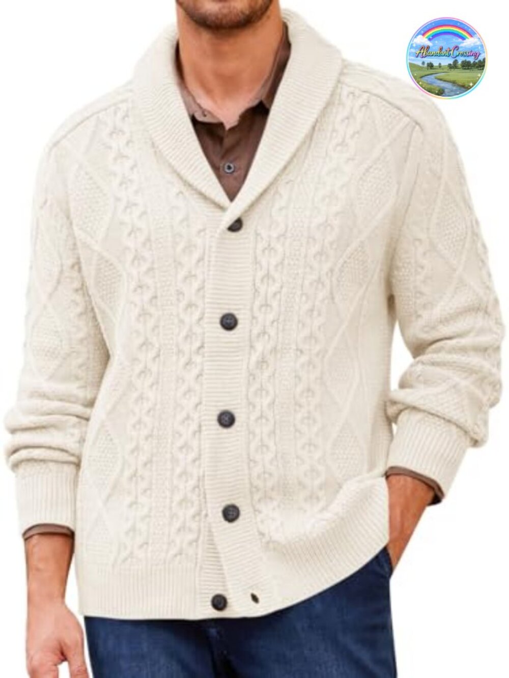 Mens Cable Knit Shawl Collar Cardigan Sweater Chunky Button Up Long Sleeve